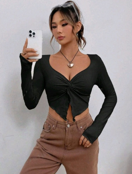 TOP MANGA LARGA CUELLO V